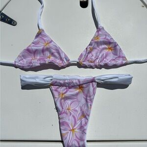 Handmade Pink Floral Triangle Bikini Set